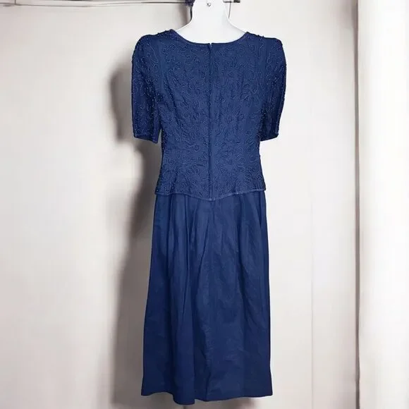 Vintage Sarah Elizabeth Long Blue Dress Beaded Special Occasion Cottage Size 10 - Picture 8 of 11